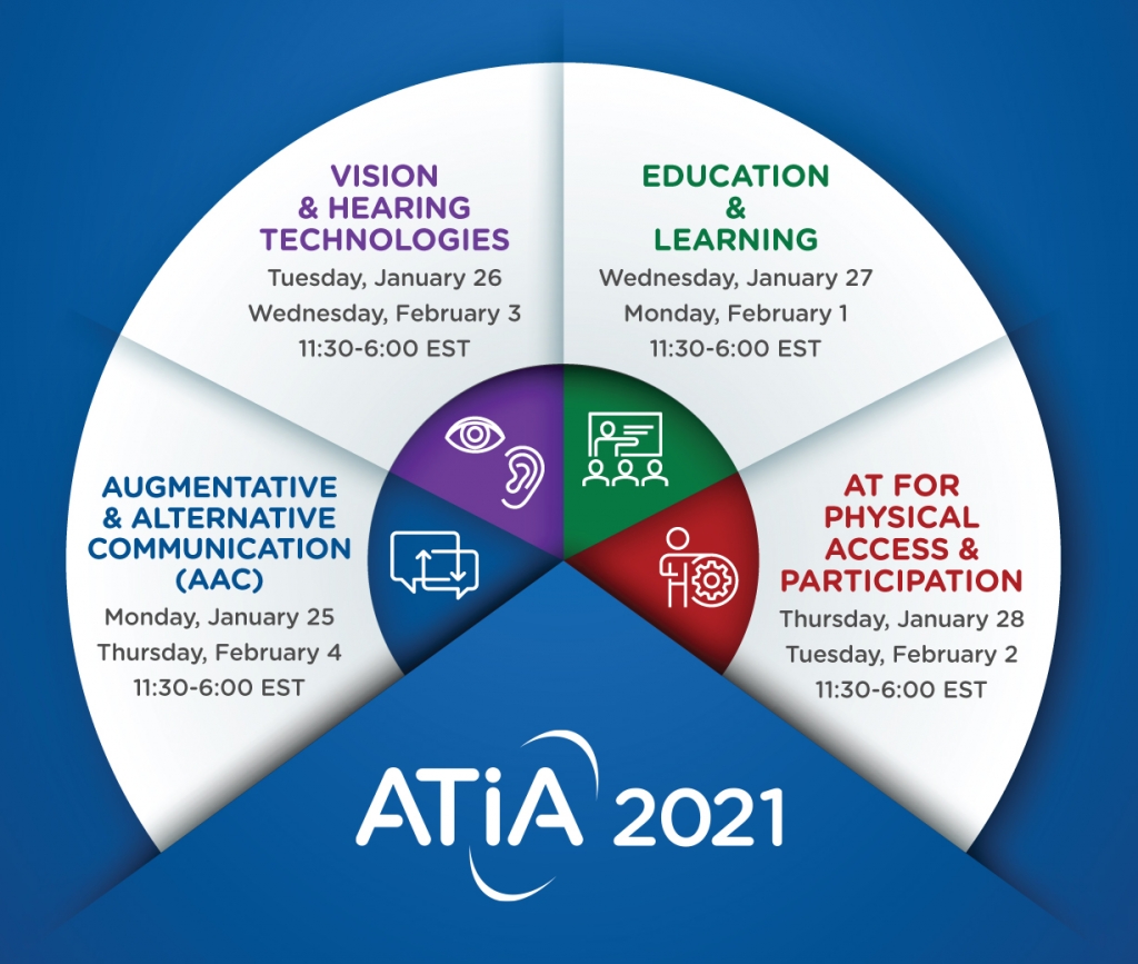 Graphic displaying ATIA's virtual event highlighting how you can choose the days, times, topics and budget best for you.