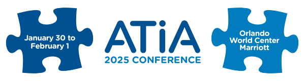 ATIA 2025 Conference logo - puzzle piece theme includes conference dates and location: January 30 to February 1, 2025 at the Orlando World Center Marriott
